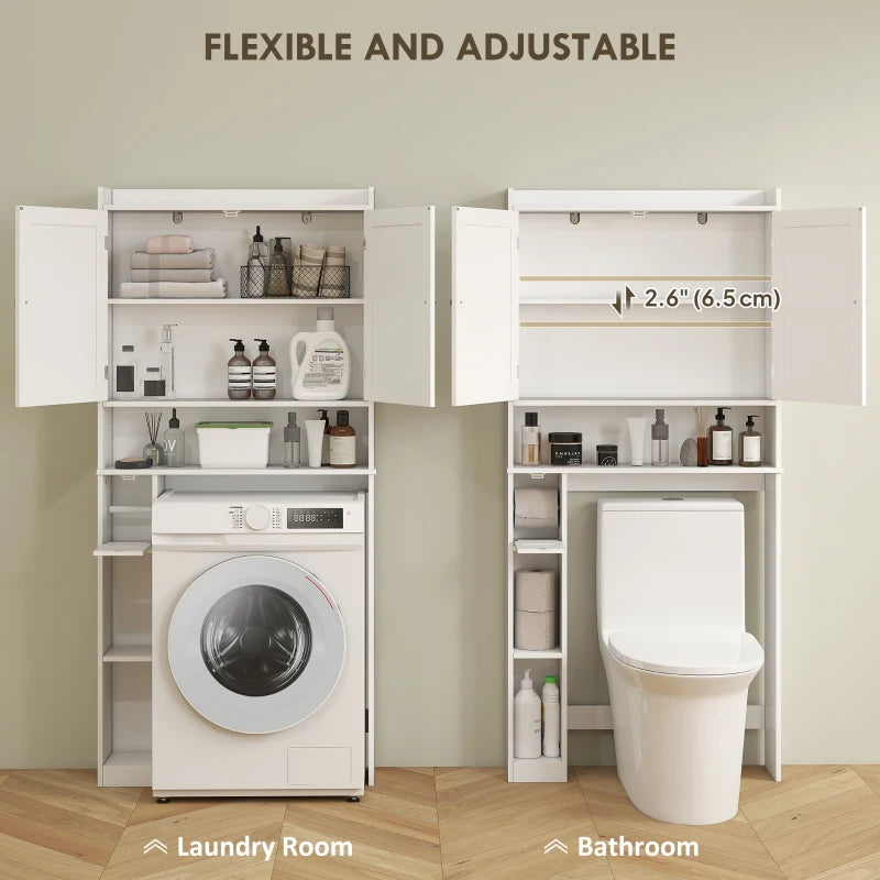 Modern Over the Toilet Storage Cabinet with 2 Doors, Above Commode Storage Cabinet with Toilet Paper Holder, White