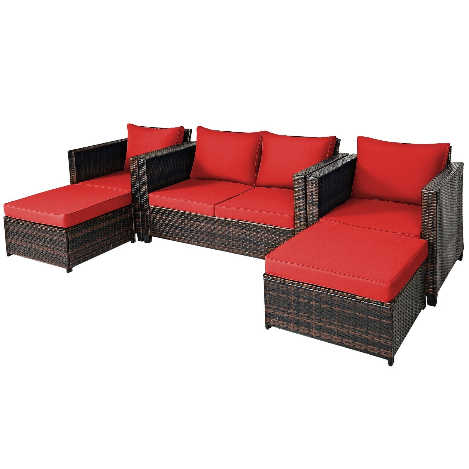 5 Pieces Patio Cushioned Rattan Furniture Set-Red