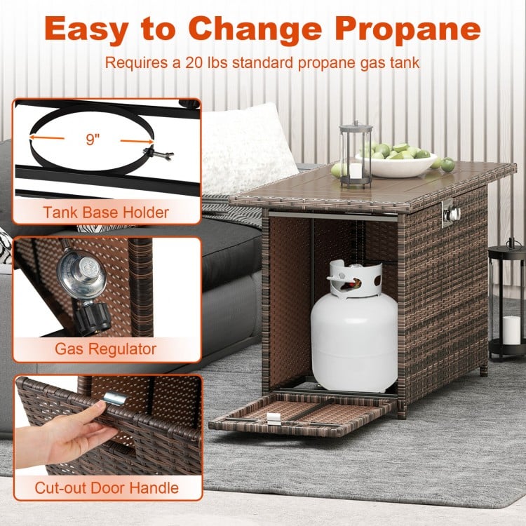 44.5 Inch Propane Fire Pit Table Rattan Gas 2-in-1 with Stainless Steel Burner
