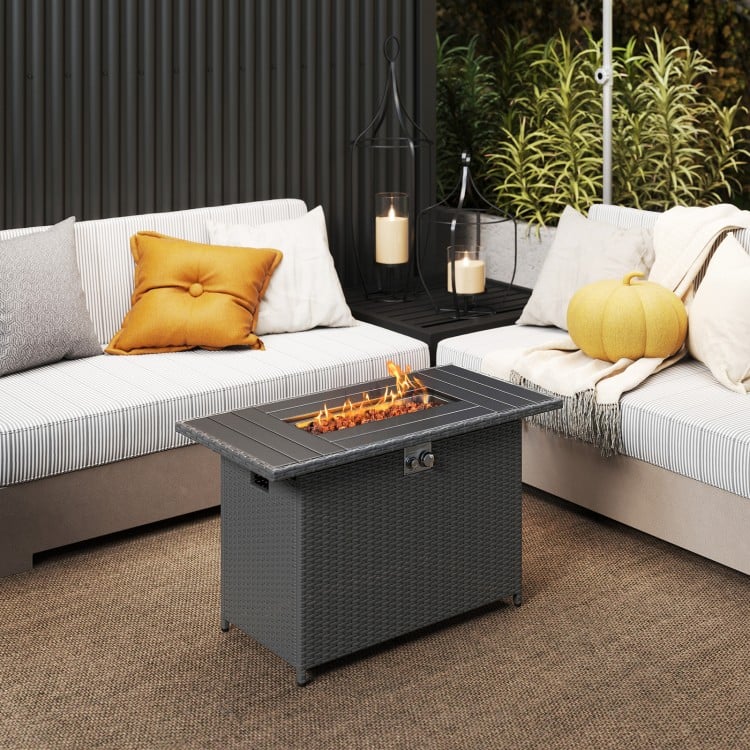 44.5 Inch Propane Fire Pit Table Rattan Gas 2-in-1 with Stainless Steel Burner
