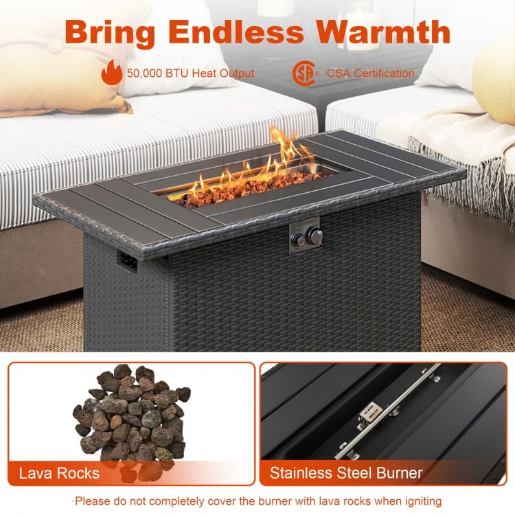 44.5 Inch Propane Fire Pit Table Rattan Gas 2-in-1 with Stainless Steel Burner