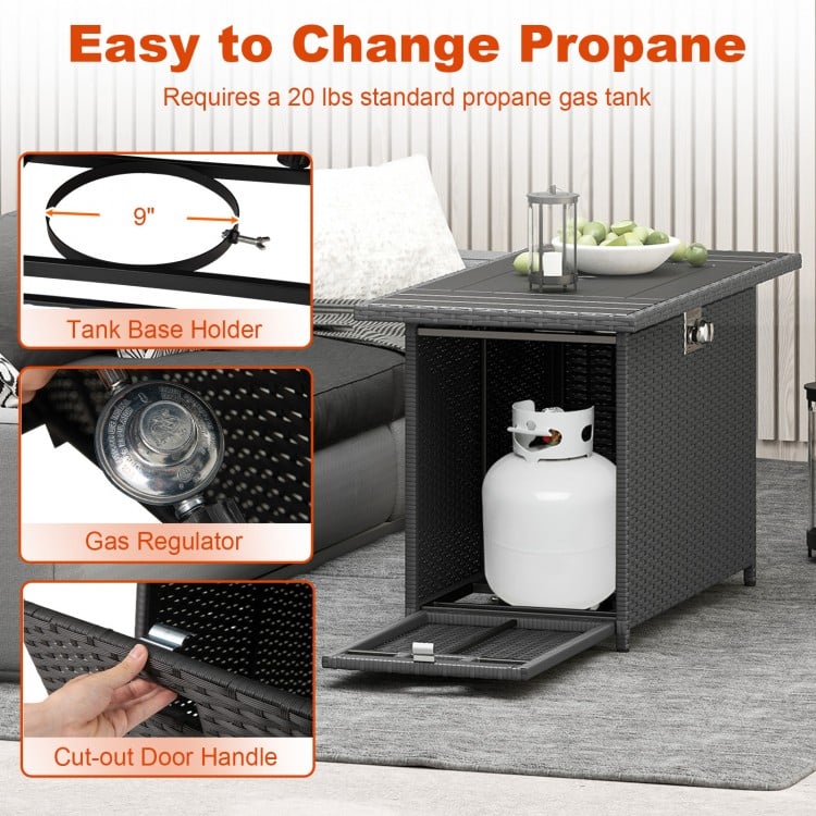 44.5 Inch Propane Fire Pit Table Rattan Gas 2-in-1 with Stainless Steel Burner