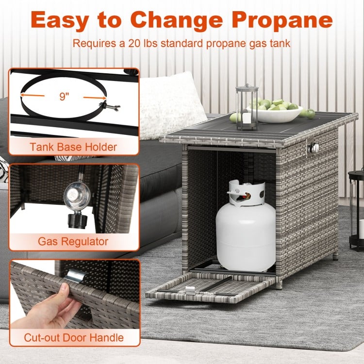 44.5 Inch Propane Fire Pit Table Rattan Gas 2-in-1 with Stainless Steel Burner