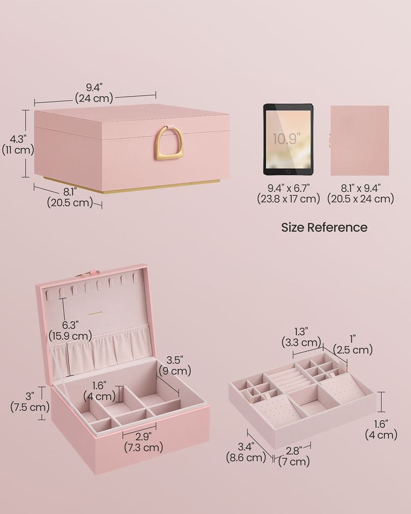 SONGMICS 2-Layer Jewelry Box with Handle and Removable Jewelry Tray 