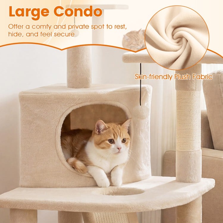 44 Inch Tall Kitten Tower with Condo and 2 Plush Perches-Beige