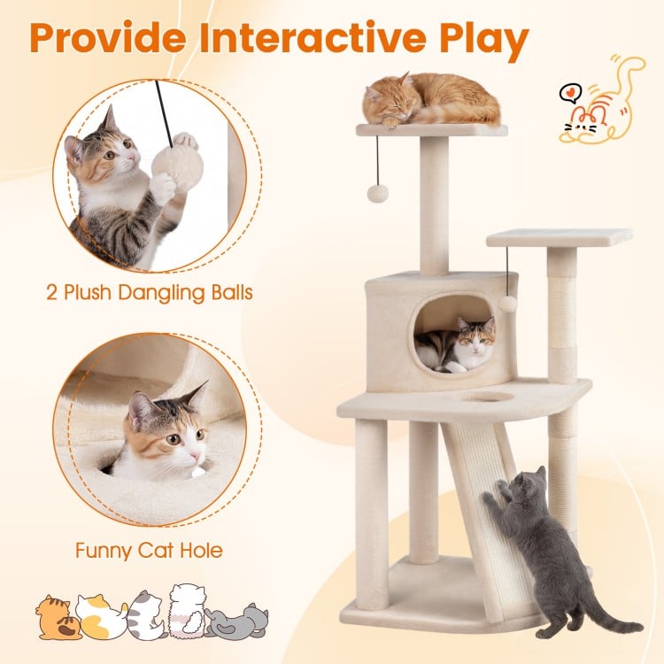 44 Inch Tall Kitten Tower with Condo and 2 Plush Perches-Beige