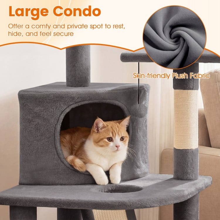 44 Inch Tall Kitten Tower with Condo and 2 Plush Perches-Light Gray