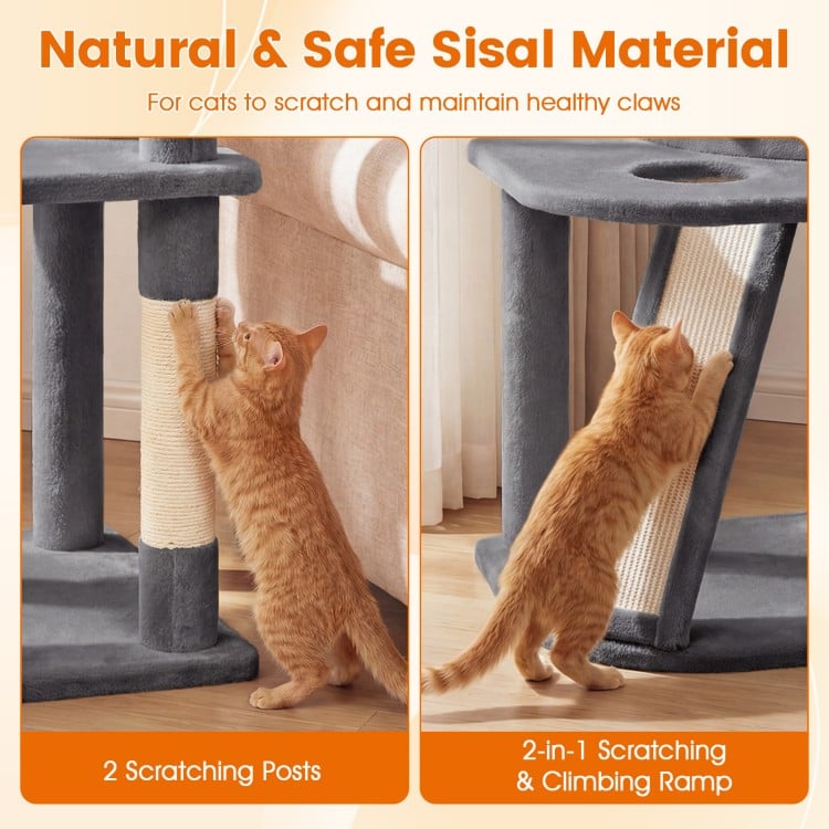 44 Inch Tall Kitten Tower with Condo and 2 Plush Perches-Light Gray