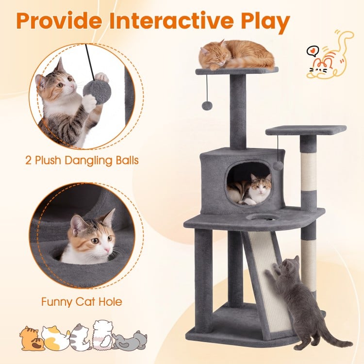 44 Inch Tall Kitten Tower with Condo and 2 Plush Perches-Light Gray