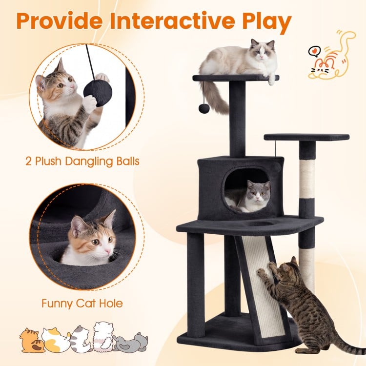 44 Inch Tall Kitten Tower with Condo and 2 Plush Perches-Dark Gray