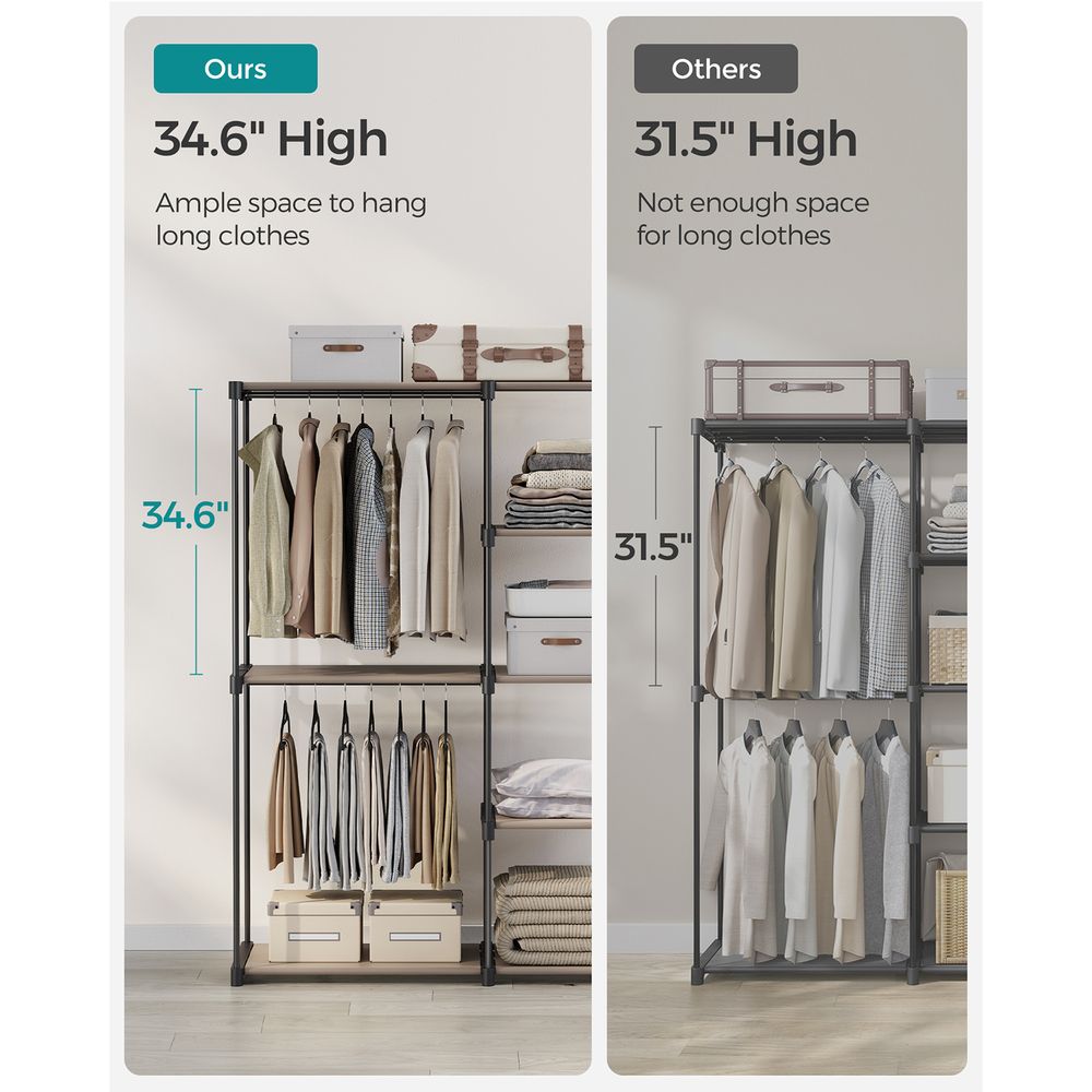 SONGMICS Freestanding Closet Organizer with Shelves, Hanging Rods 