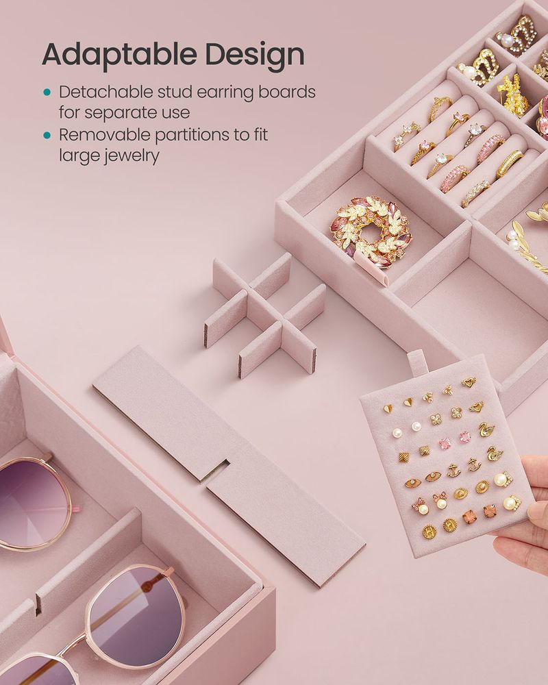 SONGMICS 2-Layer Jewelry Box with Handle and Removable Jewelry Tray 
