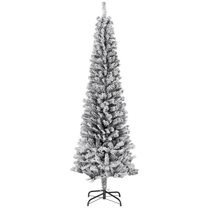 HOMCOM Flocked Pencil Christmas Tree with Realistic Branch Tips, Folding Metal Stand, Multicolor 