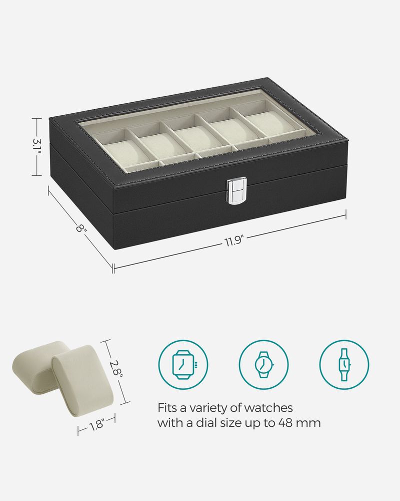 SONGMICS 6 & 12-Slot Watch Box with Large Glass Lid 