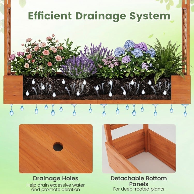 45 Inch Tall Wooden Raised Garden Bed with Side Trellis and Hanging Roof Drainage Holes-Orange