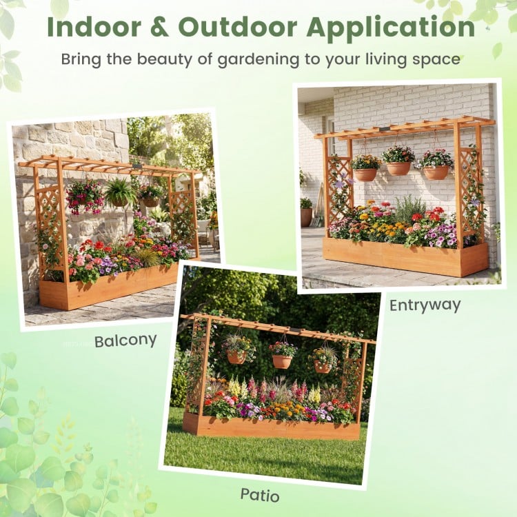 45 Inch Tall Wooden Raised Garden Bed with Side Trellis and Hanging Roof Drainage Holes-Orange