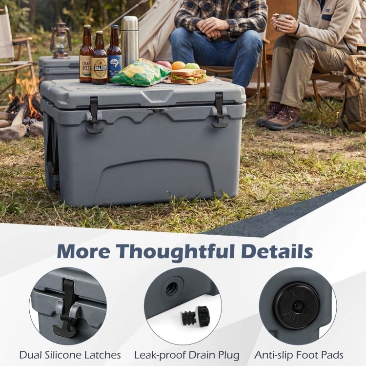 45 Quart Portable Hard Cooler Insulated Ice Chest Keeps Cool for up to 6 Days-Gray