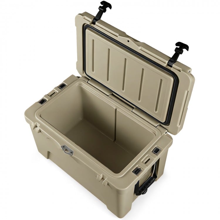 45 Quart Portable Hard Cooler Insulated Ice Chest Keeps Cool for up to 6 Days-Khaki