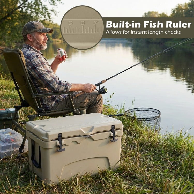 45 Quart Portable Hard Cooler Insulated Ice Chest Keeps Cool for up to 6 Days-Khaki