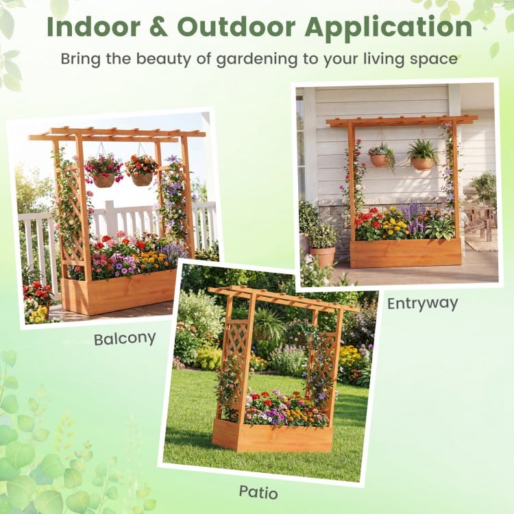 45 inch Tall Wooden Raised Garden Bed with Side Trellis and Hanging Roof-Orange