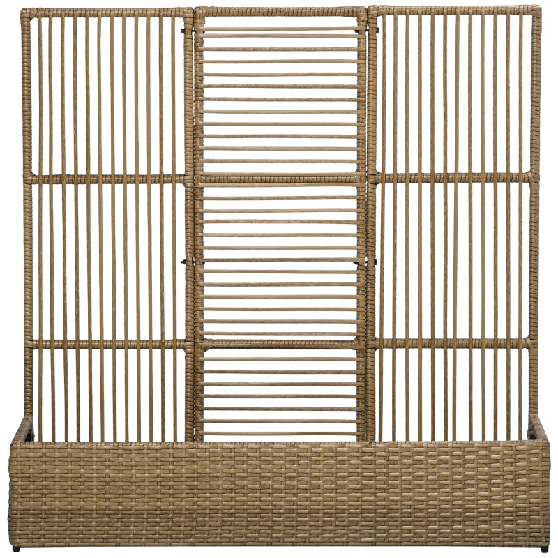Raised Garden Bed with Lattice Trellis, Rattan Outdoor Planter with Storage for Garden, Patio, Balcony, Sand Brown