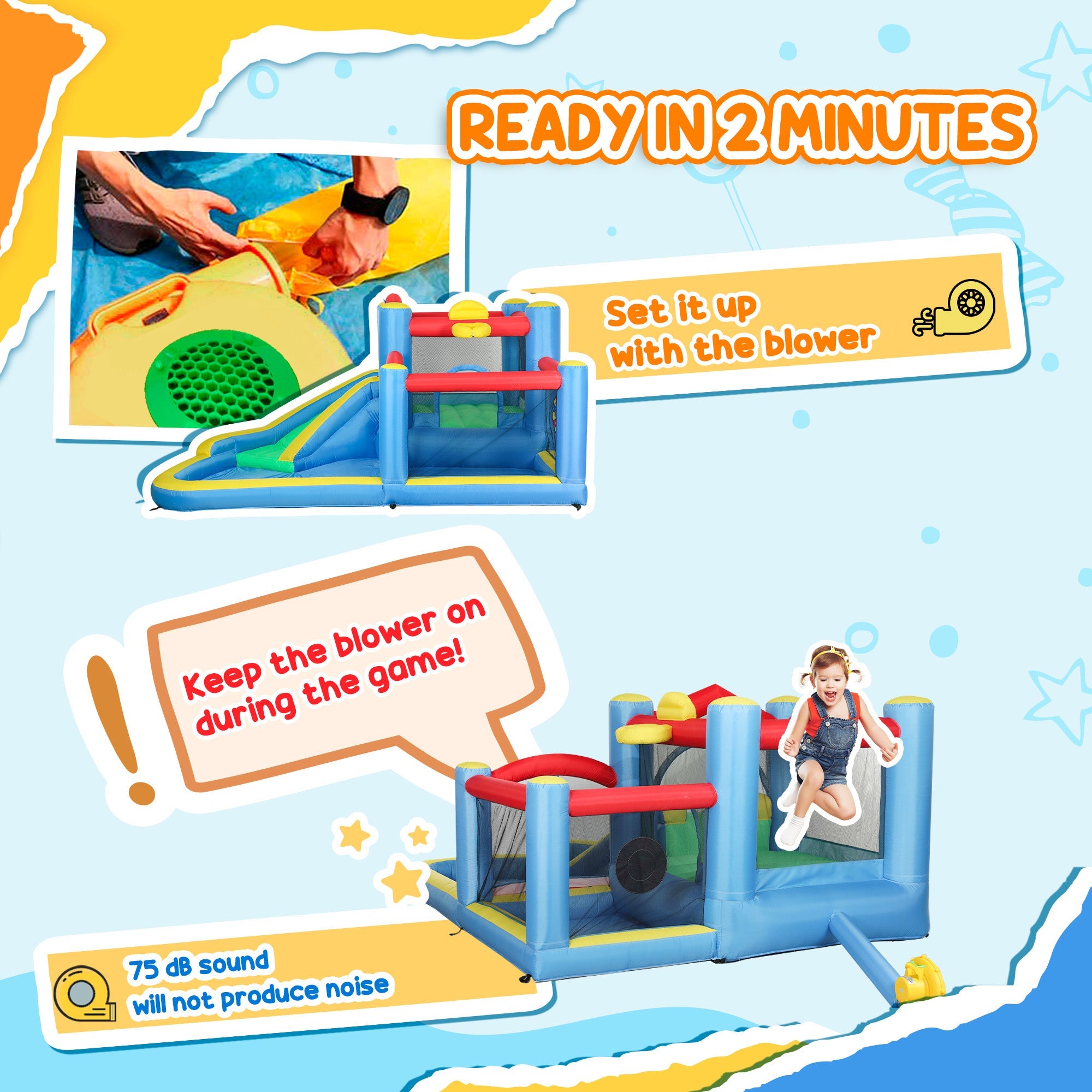 Qaba Bouncy Castle for Kids with 550W Blower, Water Slide, 2 Splash Pools, Basketball Hoop, Dart Board,12.6' x 9.5' x 5.9' 