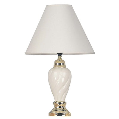22" White Ceramic Bedside Table Lamp With Off-White Shade 