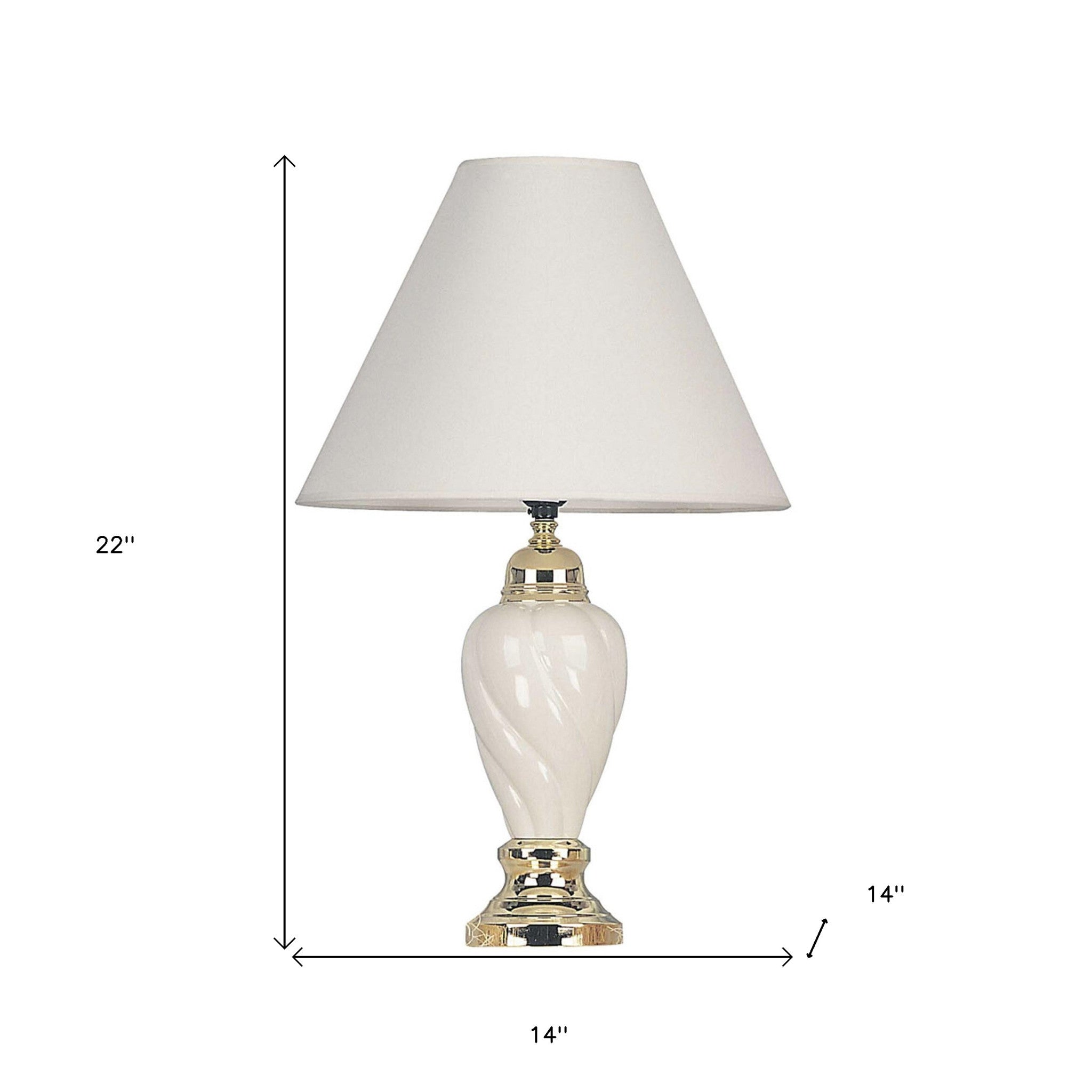 22" White Ceramic Bedside Table Lamp With Off-White Shade