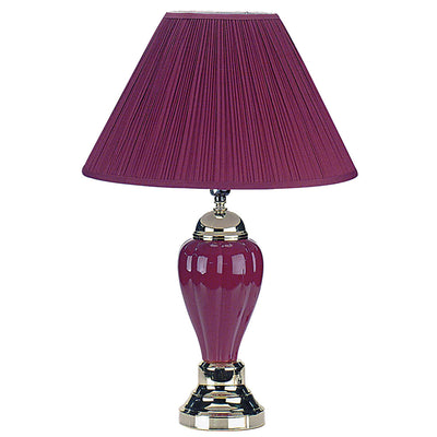 27" Silver Ceramic Bedside Table Lamp With Magenta Empire Shade 