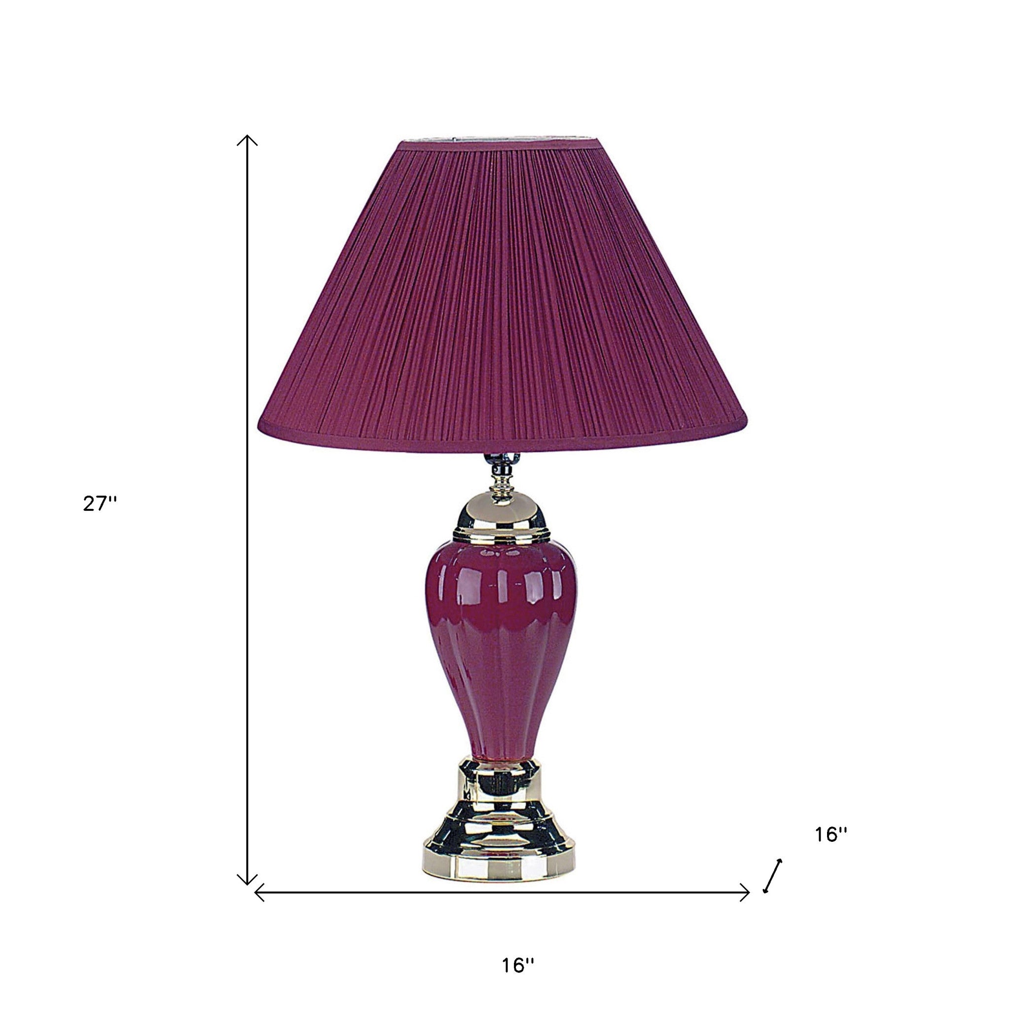 27" Silver Ceramic Bedside Table Lamp With Magenta Empire Shade