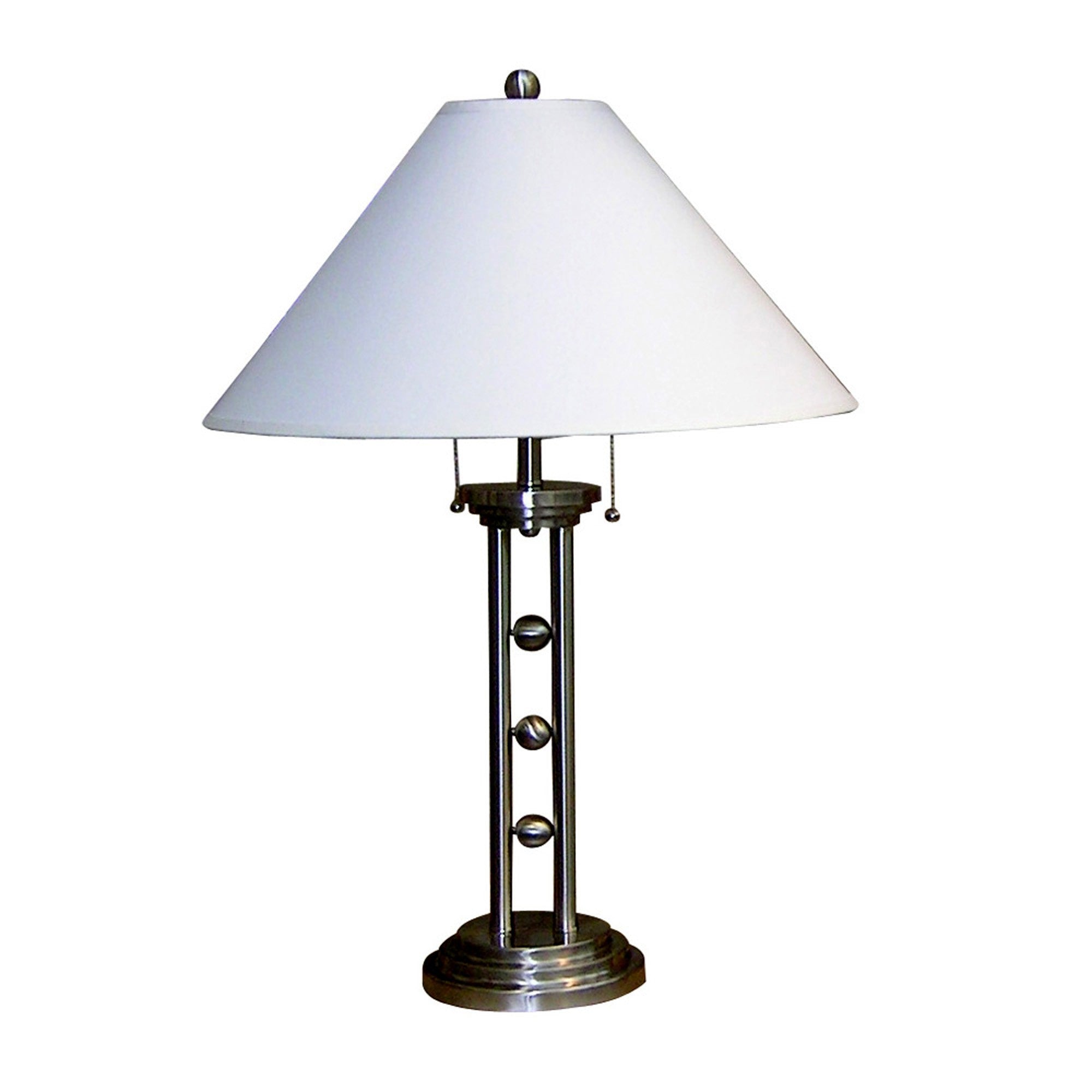 27" Silver Metal Two Light Table Lamp With White Classic Empire Shade