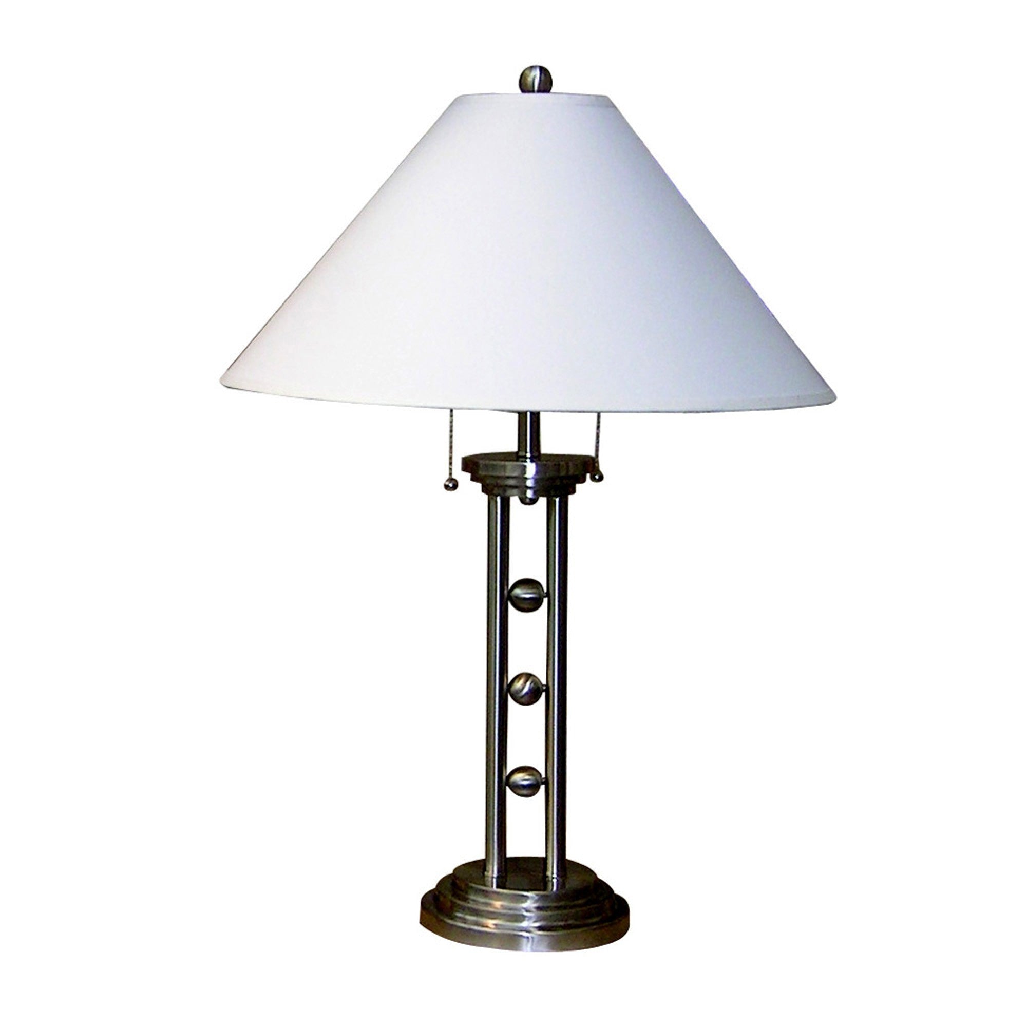 27" Silver Metal Two Light Table Lamp With White Classic Empire Shade