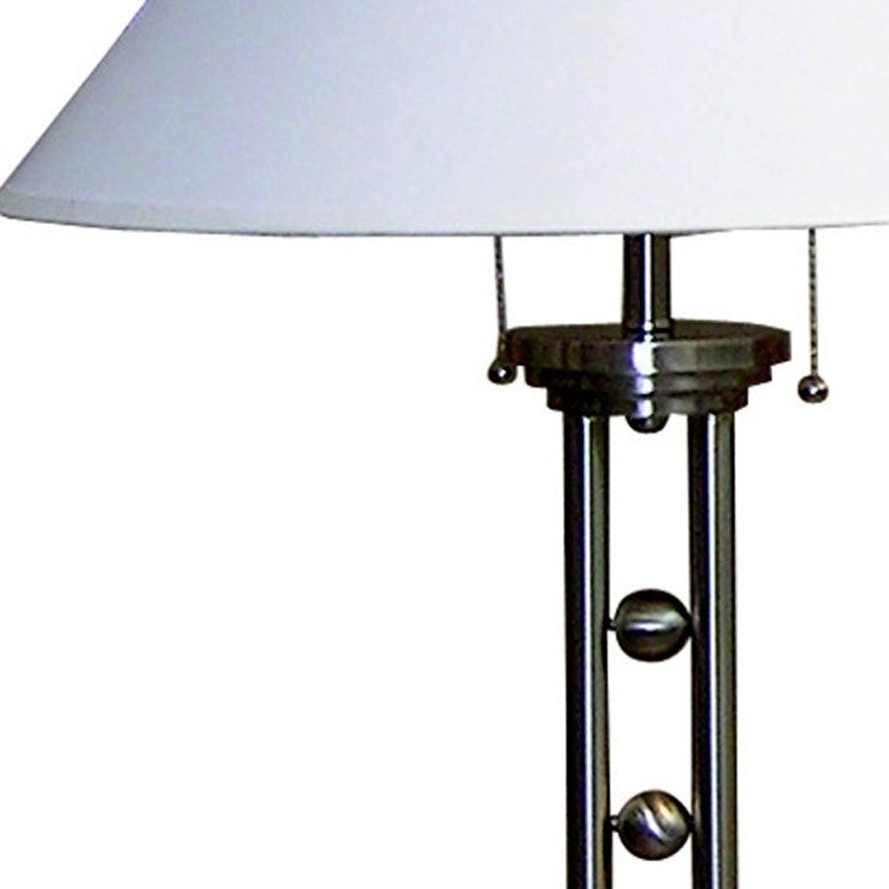 27" Silver Metal Two Light Table Lamp With White Classic Empire Shade