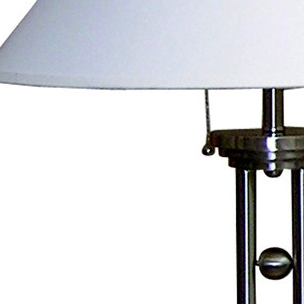 27" Silver Metal Two Light Table Lamp With White Classic Empire Shade