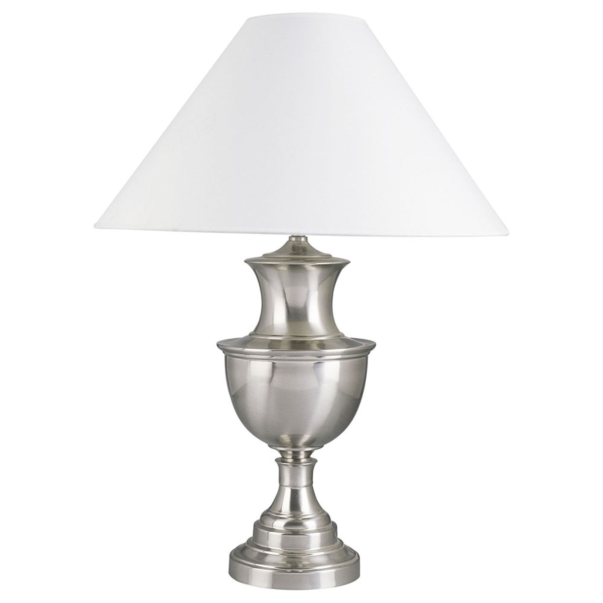 28" Nickel Metal Urn Table Lamp With White Classic Empire Shade