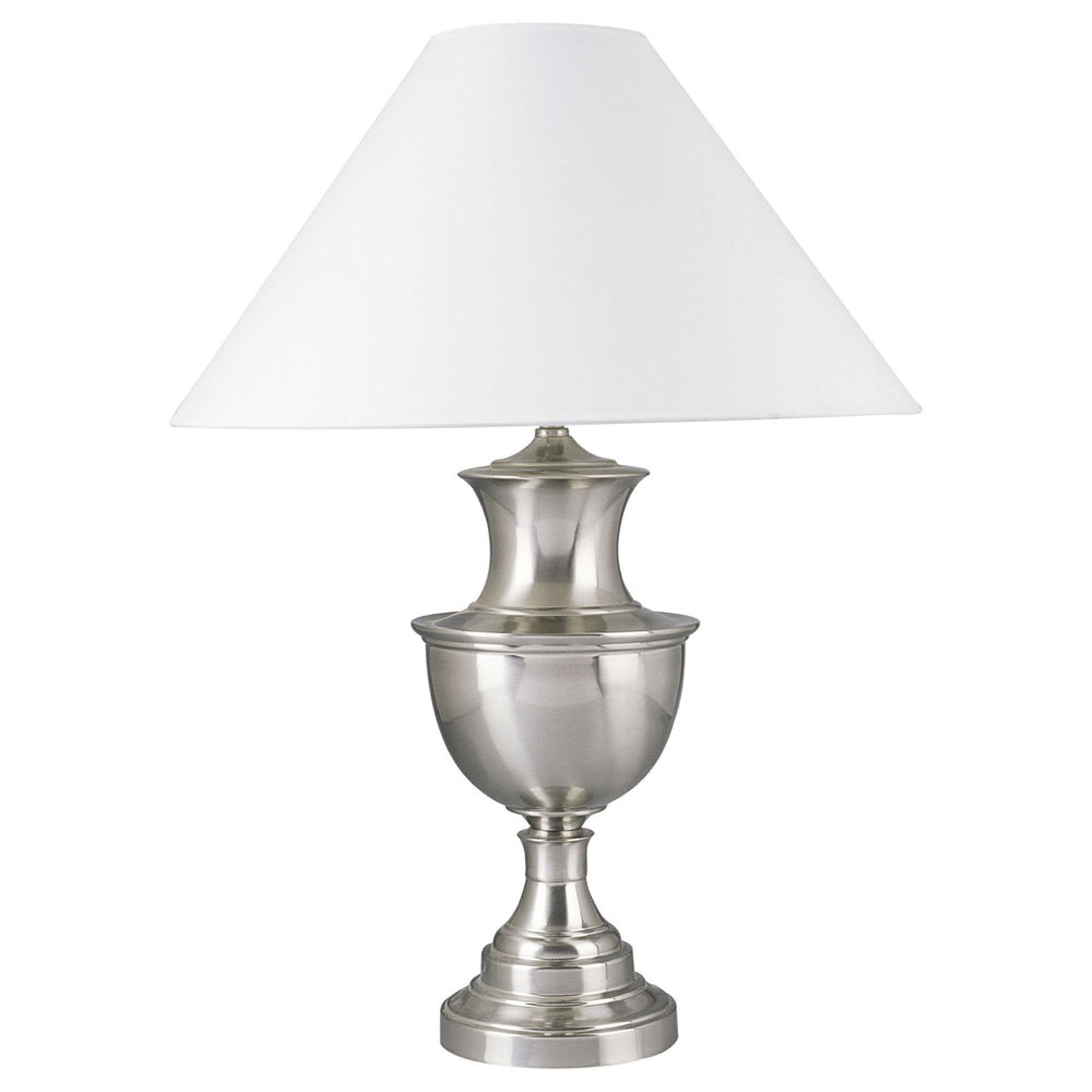 28" Nickel Metal Urn Table Lamp With White Classic Empire Shade