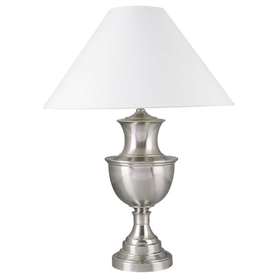 28" Nickel Metal Urn Table Lamp With White Classic Empire Shade 