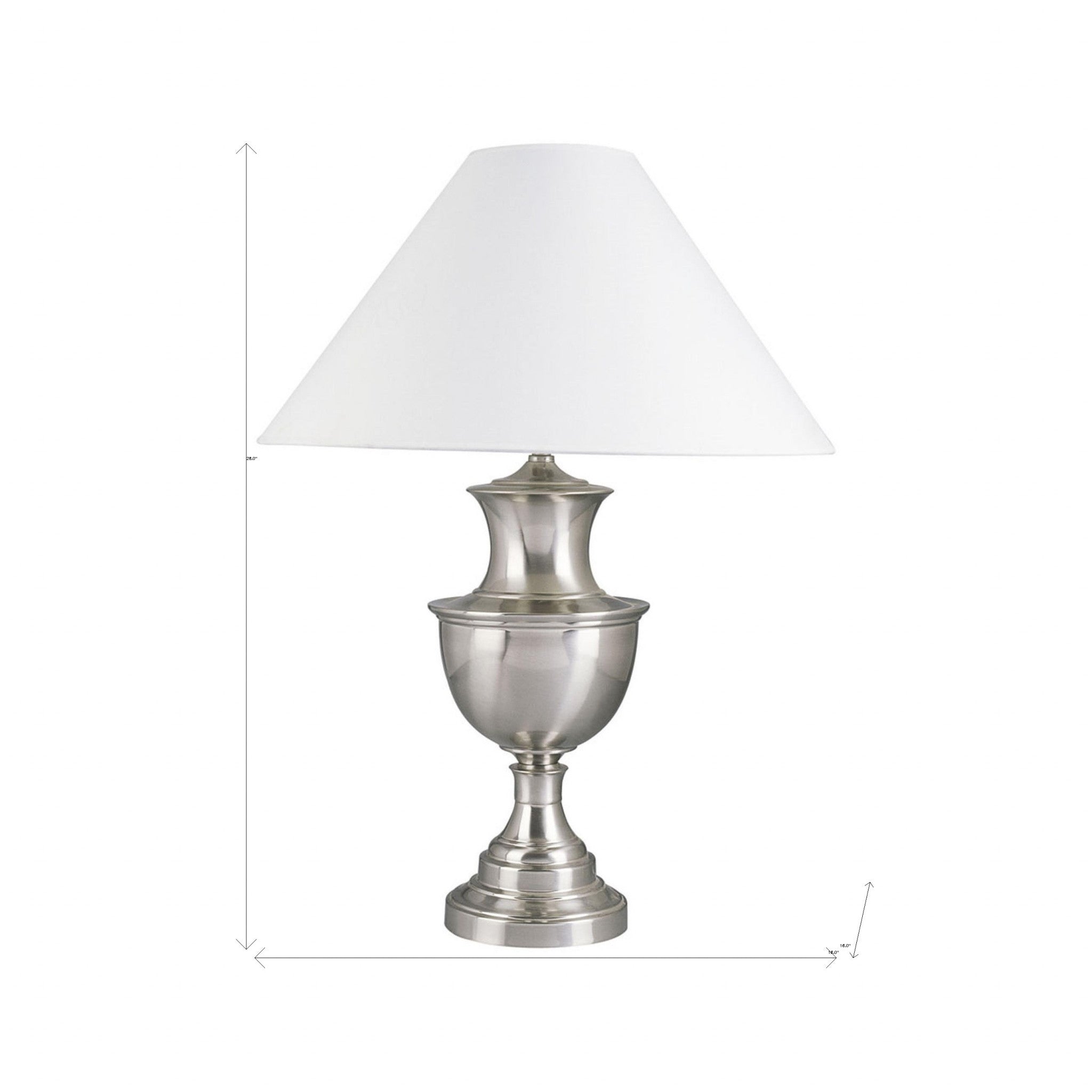 28" Nickel Metal Urn Table Lamp With White Classic Empire Shade