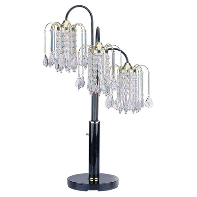 34" Black Metal Three Light Chandelier Table Lamp 