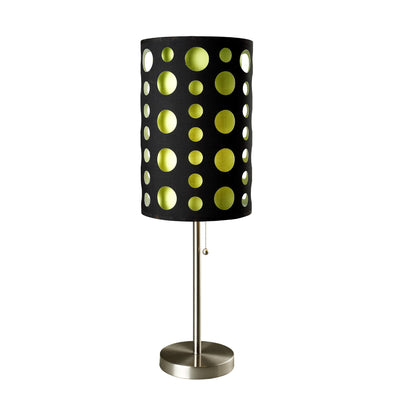 33" Silver Metal Mod Table Lamp With Black And Green Drum Shade 