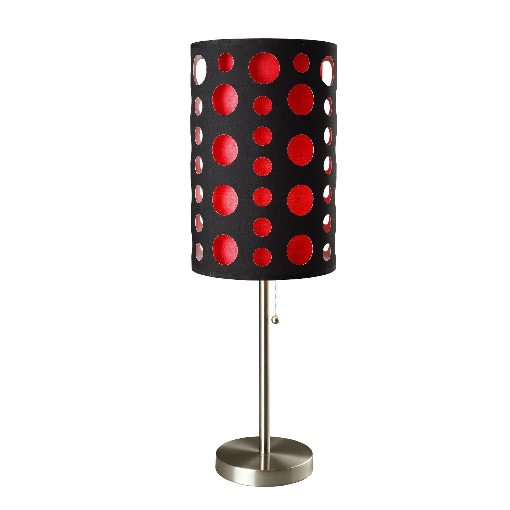 33" Steel Mod Table Lamp With Black And Red Drum Shade