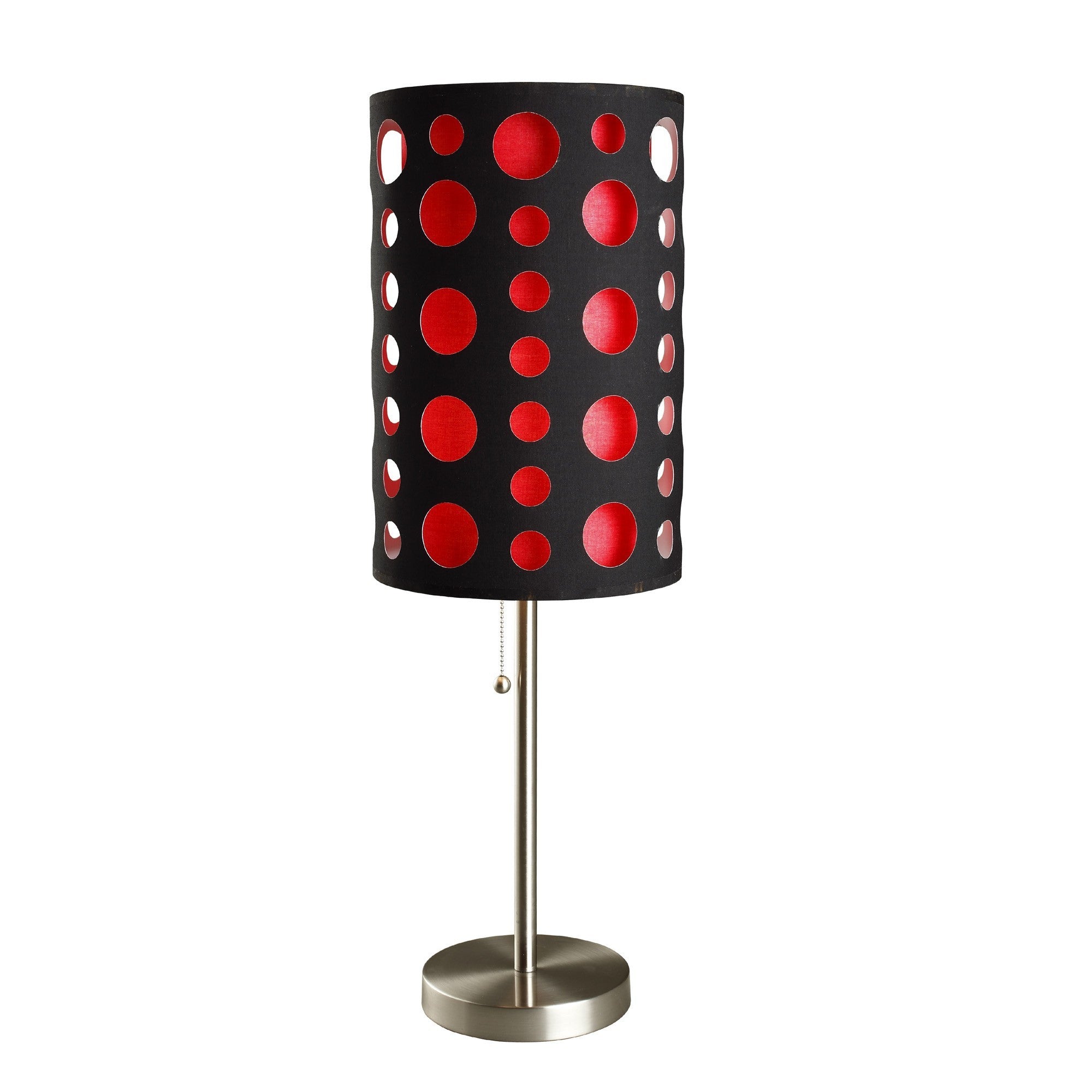 33" Steel Mod Table Lamp With Black And Red Drum Shade