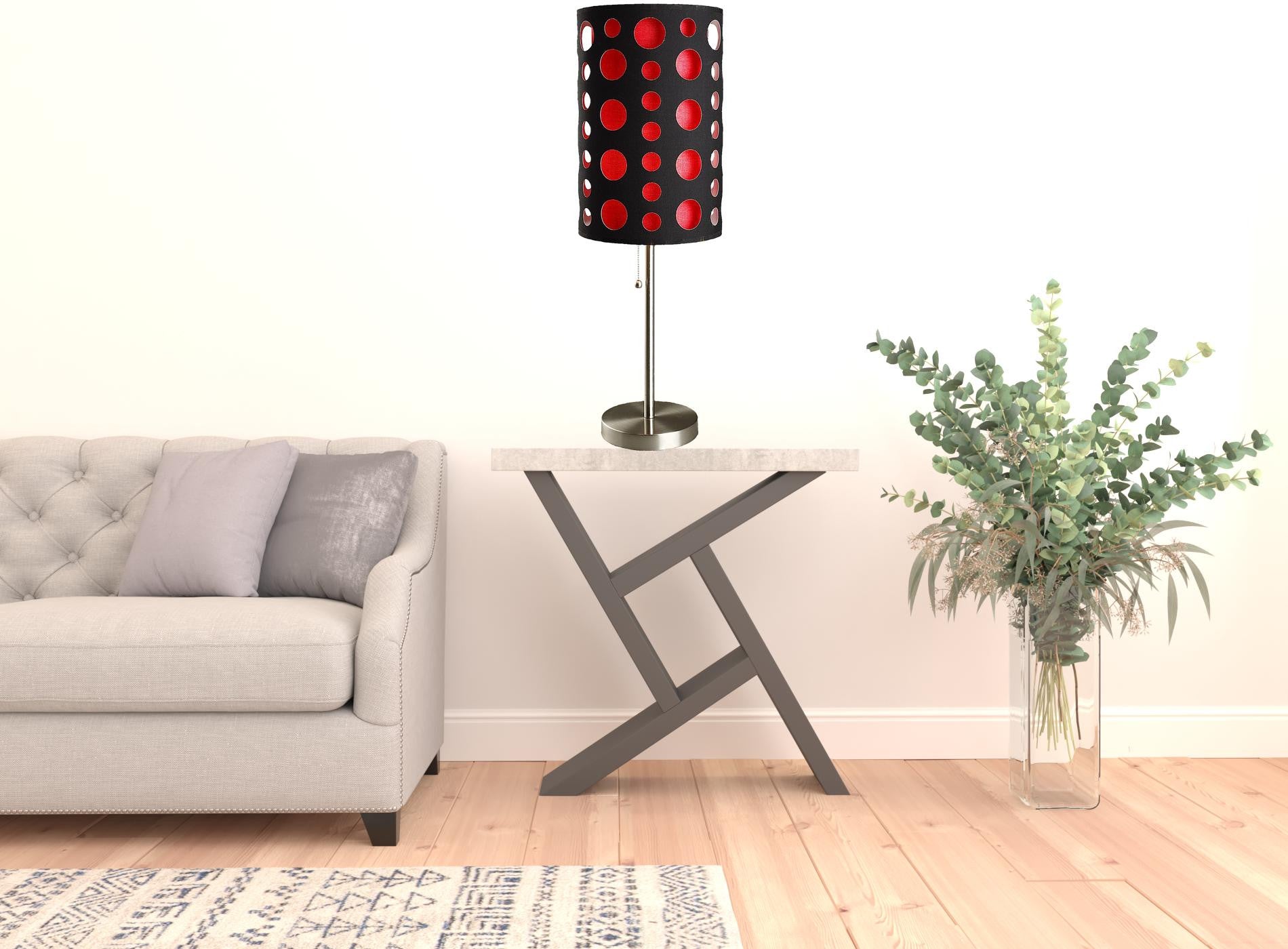 33" Steel Mod Table Lamp With Black And Red Drum Shade