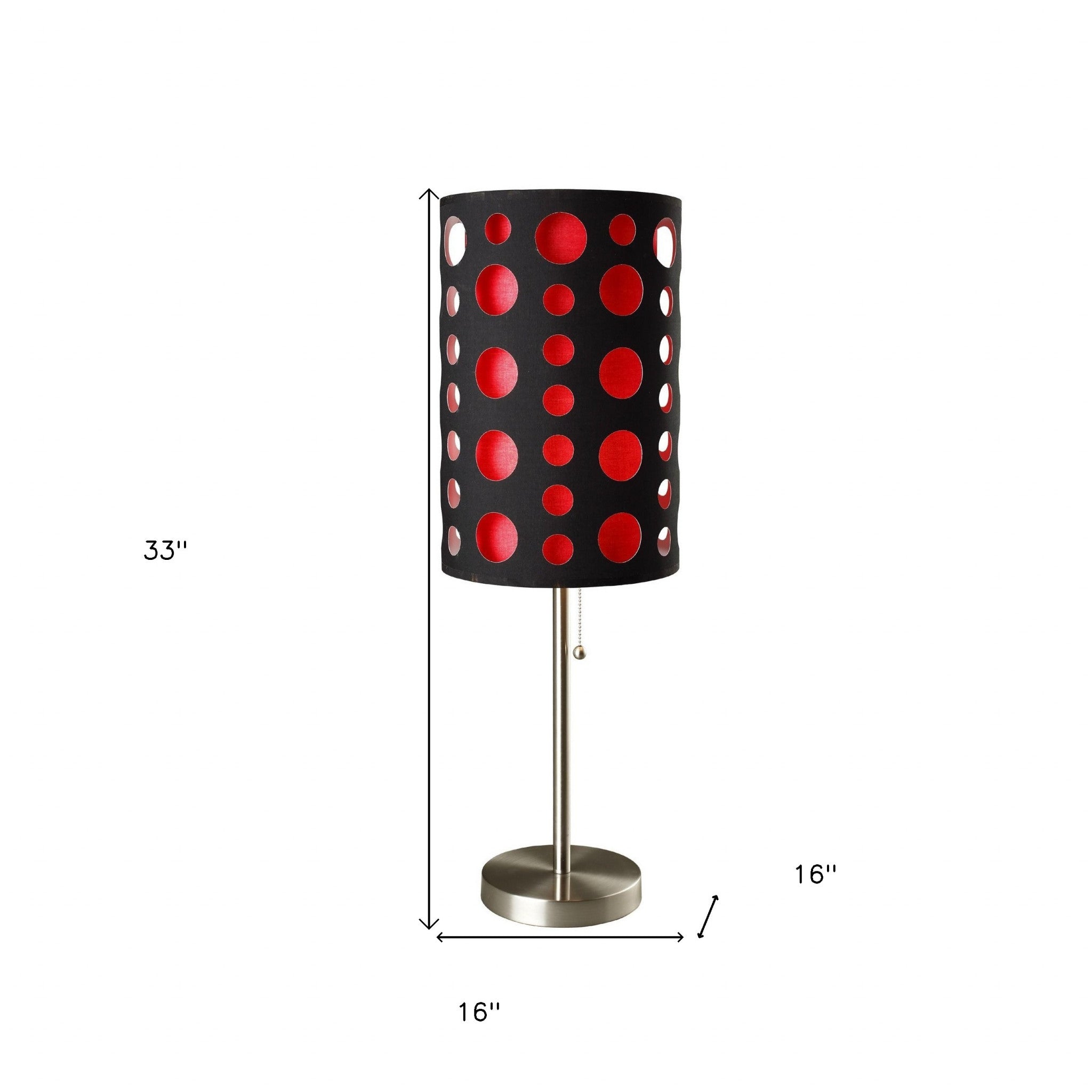 33" Steel Mod Table Lamp With Black And Red Drum Shade