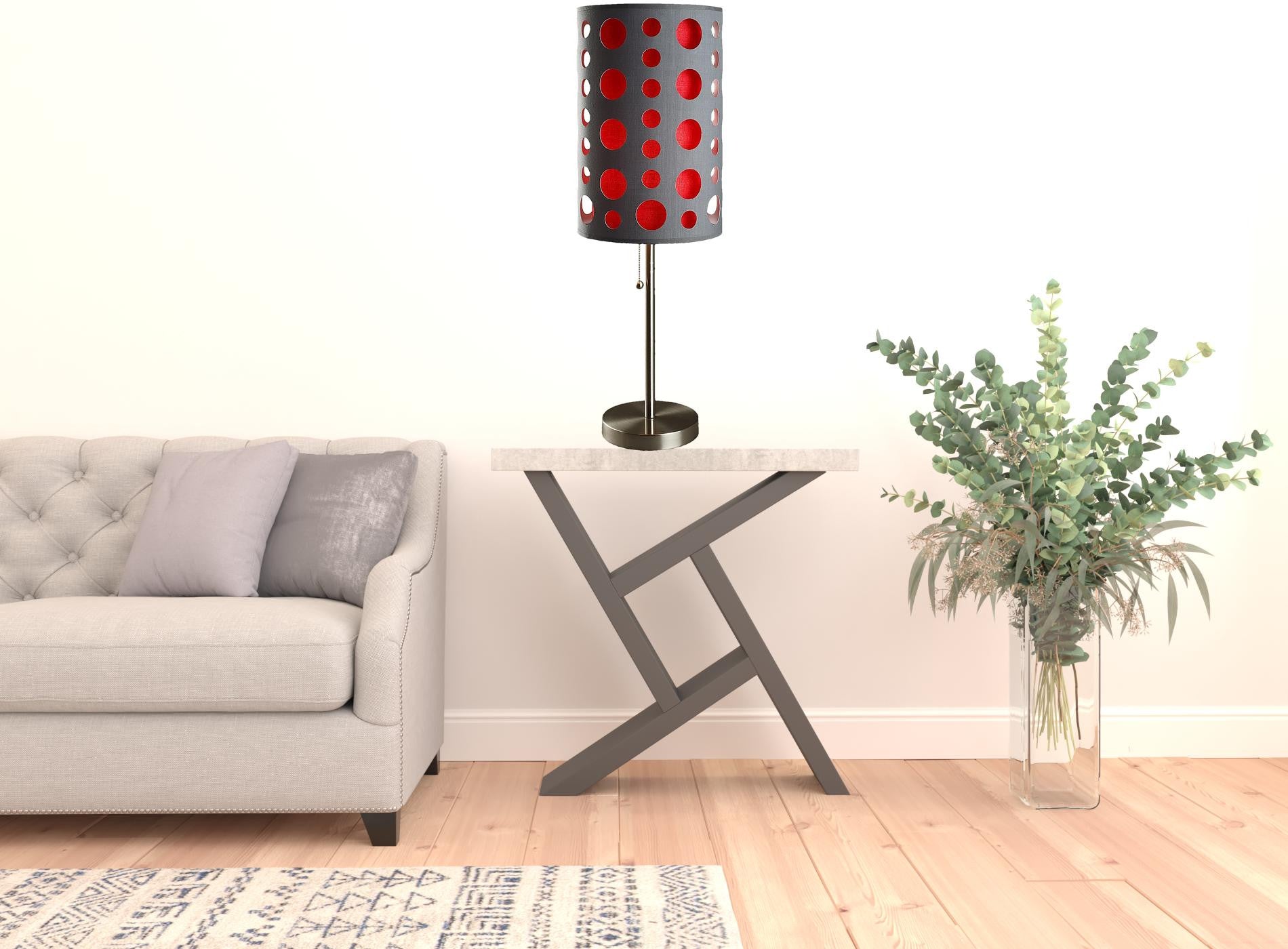 33" Gray and Red Mod Dot Novelty Table Lamp