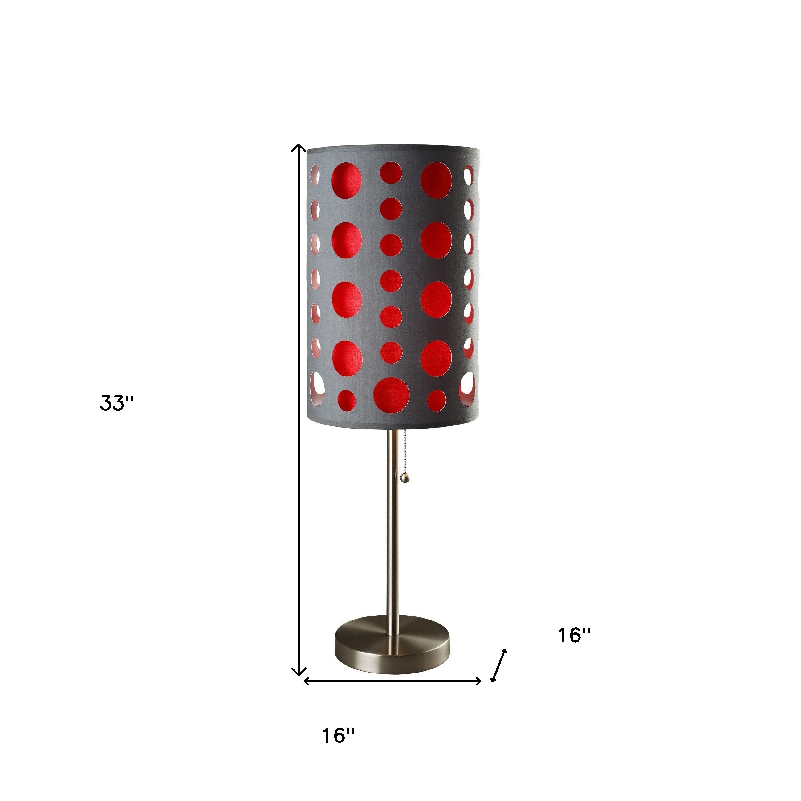 33" Gray and Red Mod Dot Novelty Table Lamp