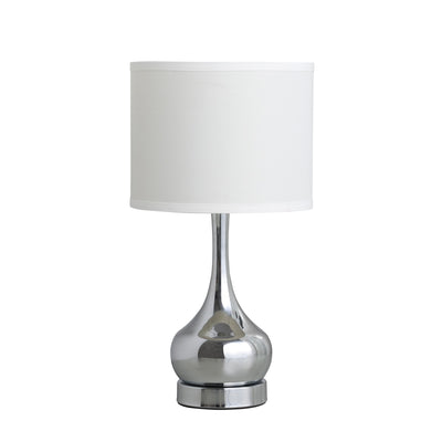 19" Silver Bedside Table Lamp With White Drum Shade 