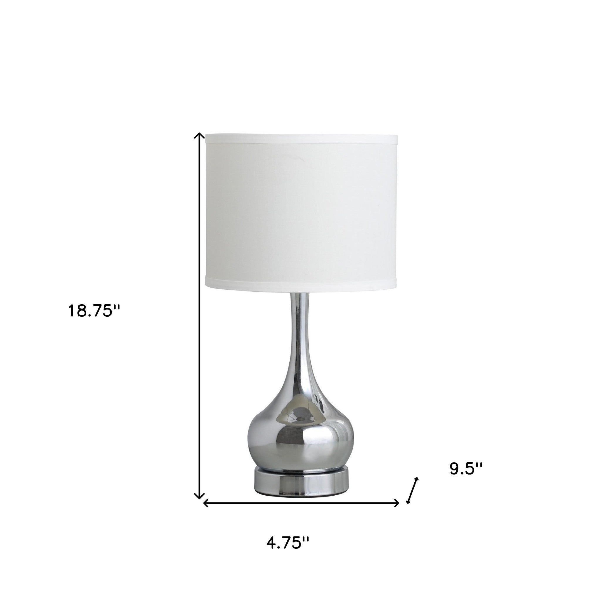 19" Silver Bedside Table Lamp With White Drum Shade