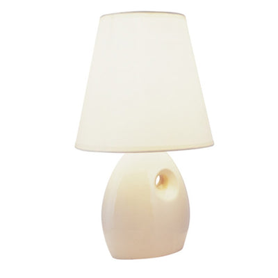 13" Beige Ceramic Bedside Table Lamp With White Shade 