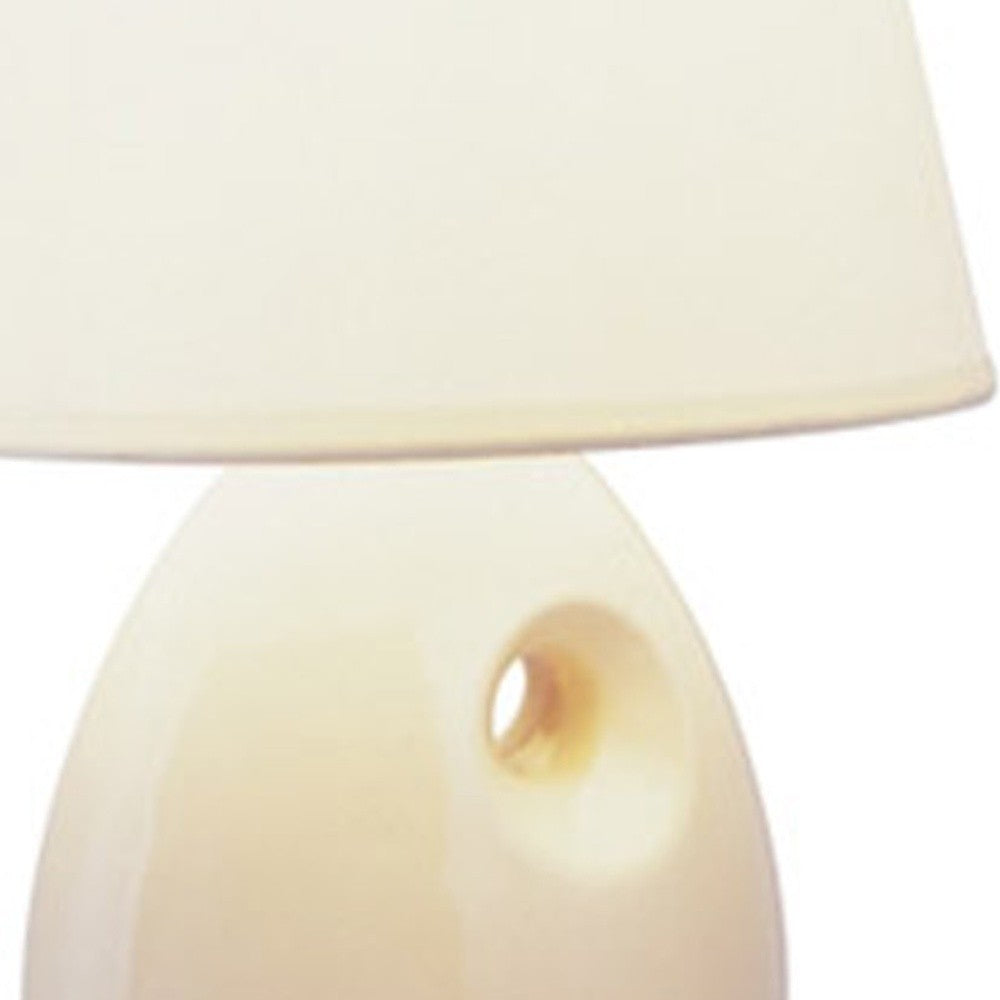 13" Beige Ceramic Bedside Table Lamp With White Shade